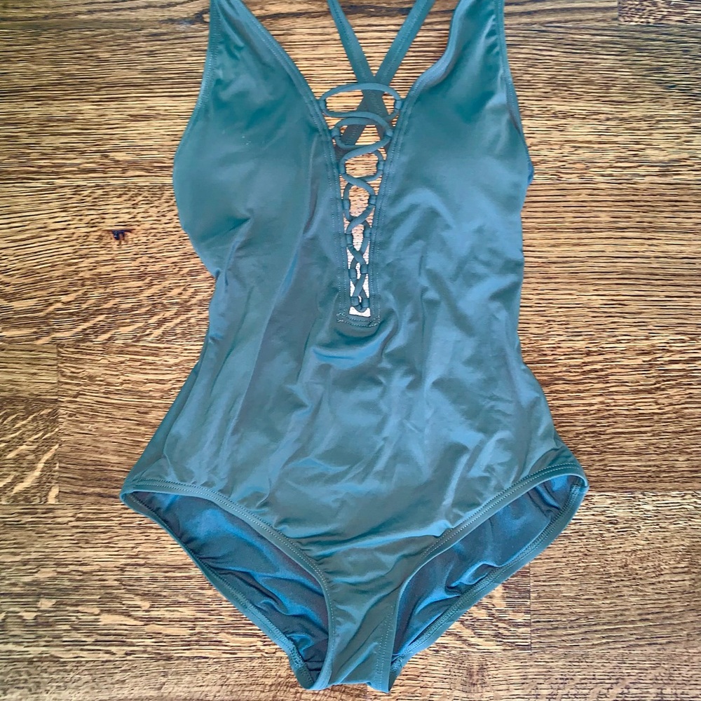 Michael Kors one piece plunge neck bathing suit